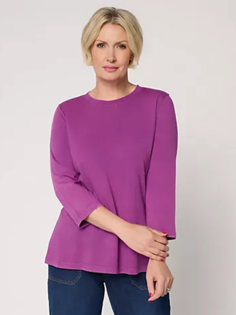 LOGO by Lori Goldstein Stitch Detail 3/4-Slv Top sunfade wash, Sz a720538 -
